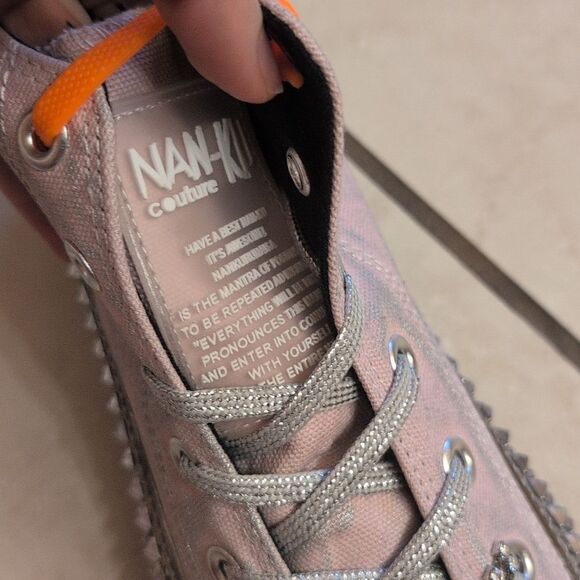 NEW Nan-Ku Free People High Top Sneaker Rhinestone Studded Mauve Size 9-9.5 - Picture 13 of 14